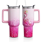 Flamingo Gifts 40 Oz Tumbler with Handle and Lid Straw, Pastel Aesthetic Stainless Steel Double Walled Vacuum Insulated Cup, Flamingo Lover Birthday Gifts for Women Girls (1 PC)