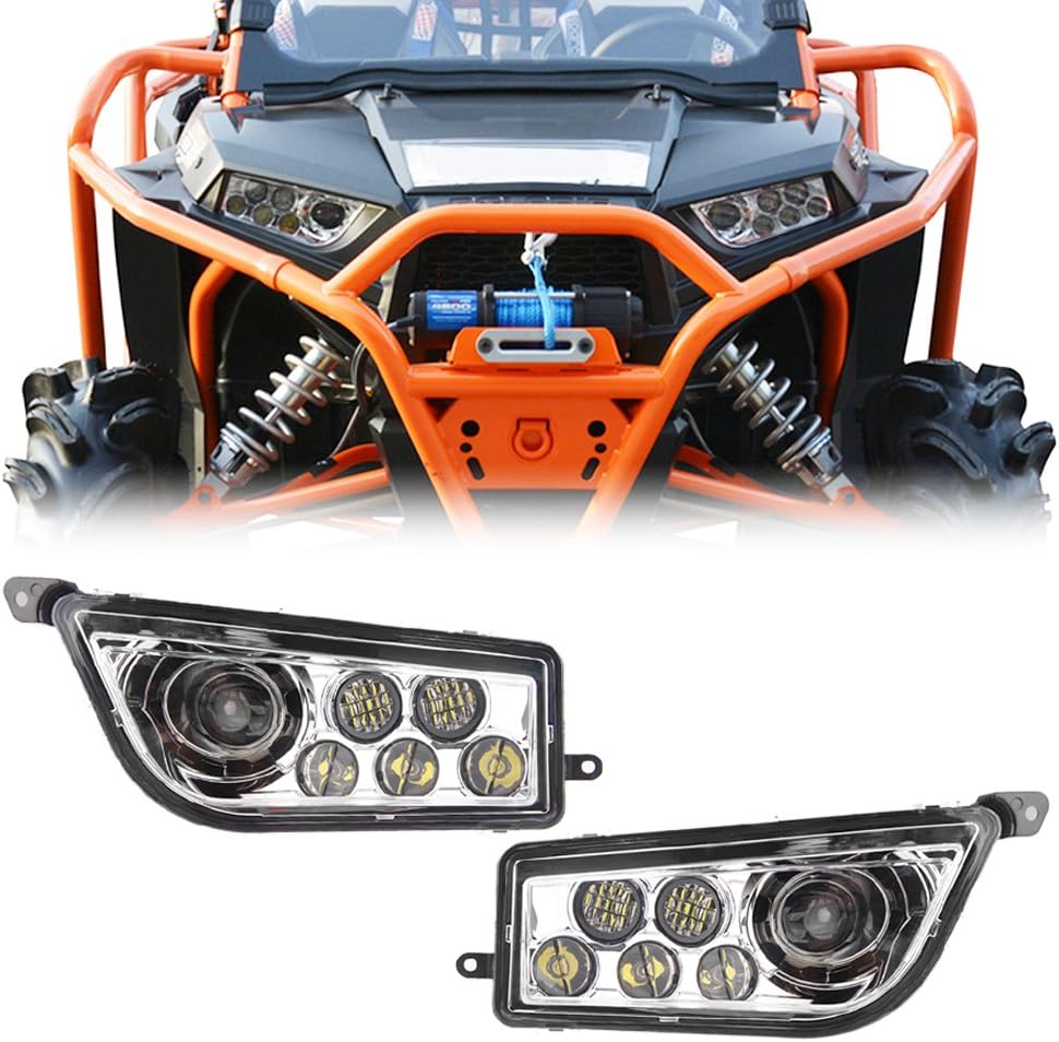 PROBASTO Sliver Bezel High 30w Low 20w LED Headlamp Headlight Kit for Pplaris 900 ATV Accessories RZR 1000 Accessories for Polaris General 1000 Accessories with 900 Adapter and 1000 Adapter