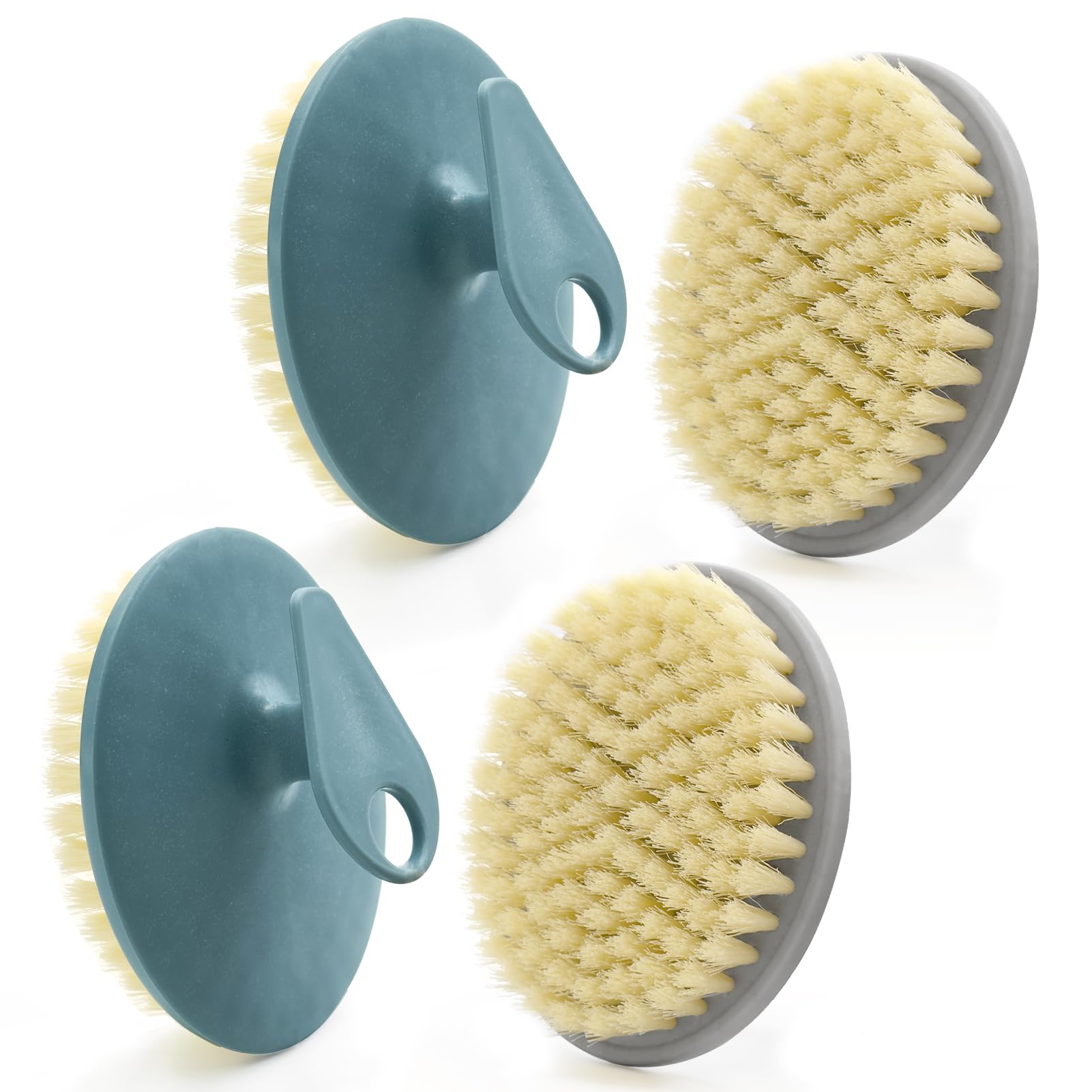 BEAUTAIL 4 Pack Body Brushes Gentle Exfoliating Shower Bath Brush, Soft Bristle Scrubber for Sensitive Skin Women Men, Non-Slip Hand-Clip, Durable and Long Lasting (2pcs Blue+2pcs Gray)