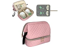 Melinon Double-Layer Wearable Breast Pump Bag for Elvie and Medela Pumps - Insulated Pockets and Waterproof Mat Included - Stylish Carrying Case for Moms on The Go (Pink)