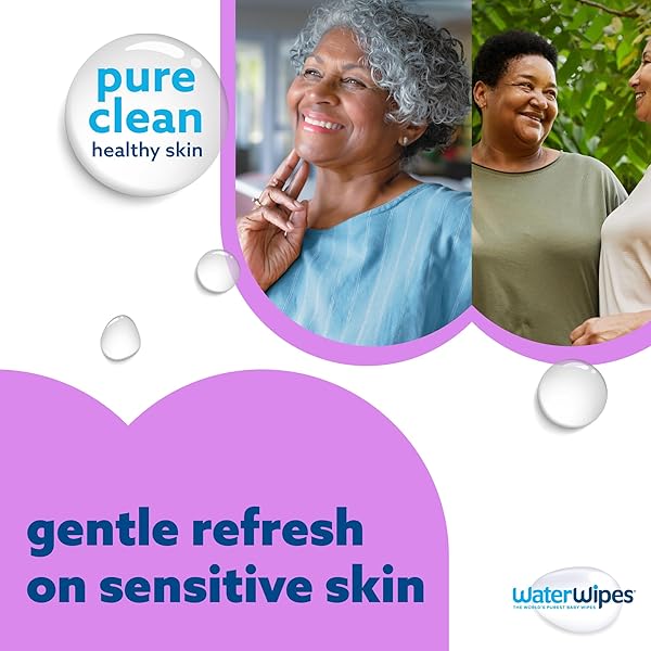 WATERWIPES SENSITIVE WHOLE BODY CLEANSING WIPES, 99.9% PURIFIED WATER, XL TEXTURED WIPES, INCONTINENCE CARE, FRAGRANCE FREE, 90 COUNT