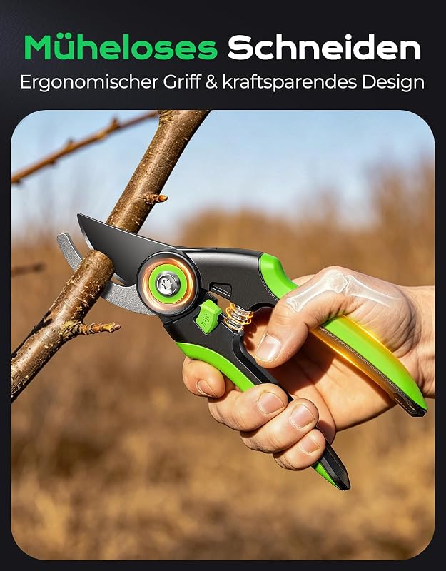 Bypass Gartenschere mit 2026 Verbesserte 0,5s-Einhand-Entriegelung — Foto 5 von 7
