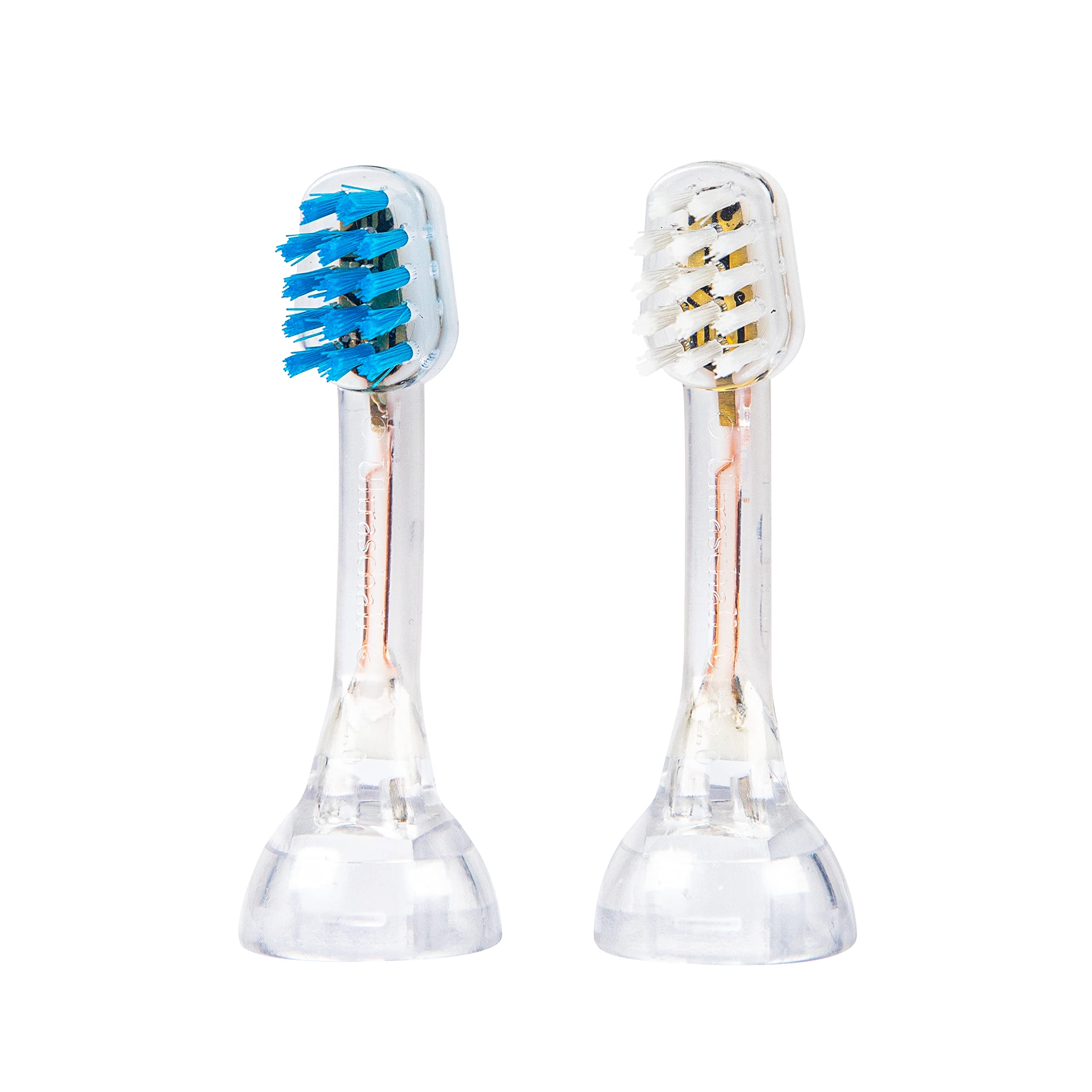 emmi®-dent 2X K2 Toothbrush Heads (1x Blue+1x White) I Replacement Brushes with Small Brush Head for Children & Small Jaws I for emmi®-dent Metallic & Professional Toothbrushes