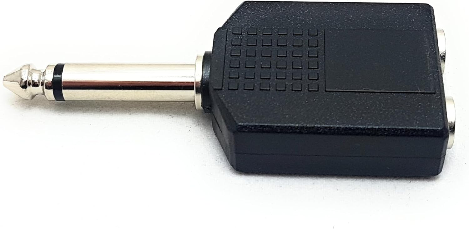MainCore 6.35mm Mono Jack Plug to 2 x 6.35mm Twin Mono Jack Socket Y Splitter Adapter, Black