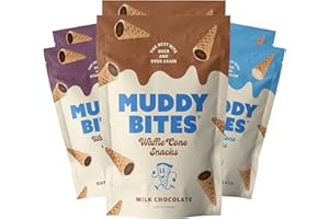 Muddy Bites Waffle Cone Snacks Bite Sized Filled Cone Bites for Snack or Dessert, Milk, Dark & White Chocolate, Made with Cane Sugar, Kosher, Fair Trade Certified (Variety Pack, 6 Bags)