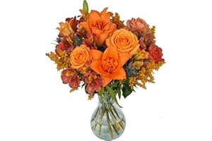 Pumpkin Spice | Fresh Fall Autumn Orange Flowers Bouquet with Vase | Flowers for Delivery, Thanksgiving | Arabella Bouquets
