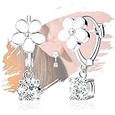 Sterling Silver Daisy Hoop Earrings for Women Sparkling Cubic Zirconia Hypoallergenic Square CZ Flower Loop Dangling Earring Gifts for Her Teens Daughter Granddaughter
