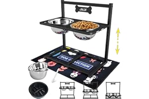 ADENGL 9 Height Adjustable Dog Bowl Stand with Two 1.7L Stainless Steel, Slow Feeder Bowls and Nonslip Pad, Perfect for Medium and Large Dogs