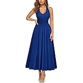 Miusol Women's Sexy Halter Neck Sleeveless V Neck Flowy Maxi Dress Casual Party Long Dress