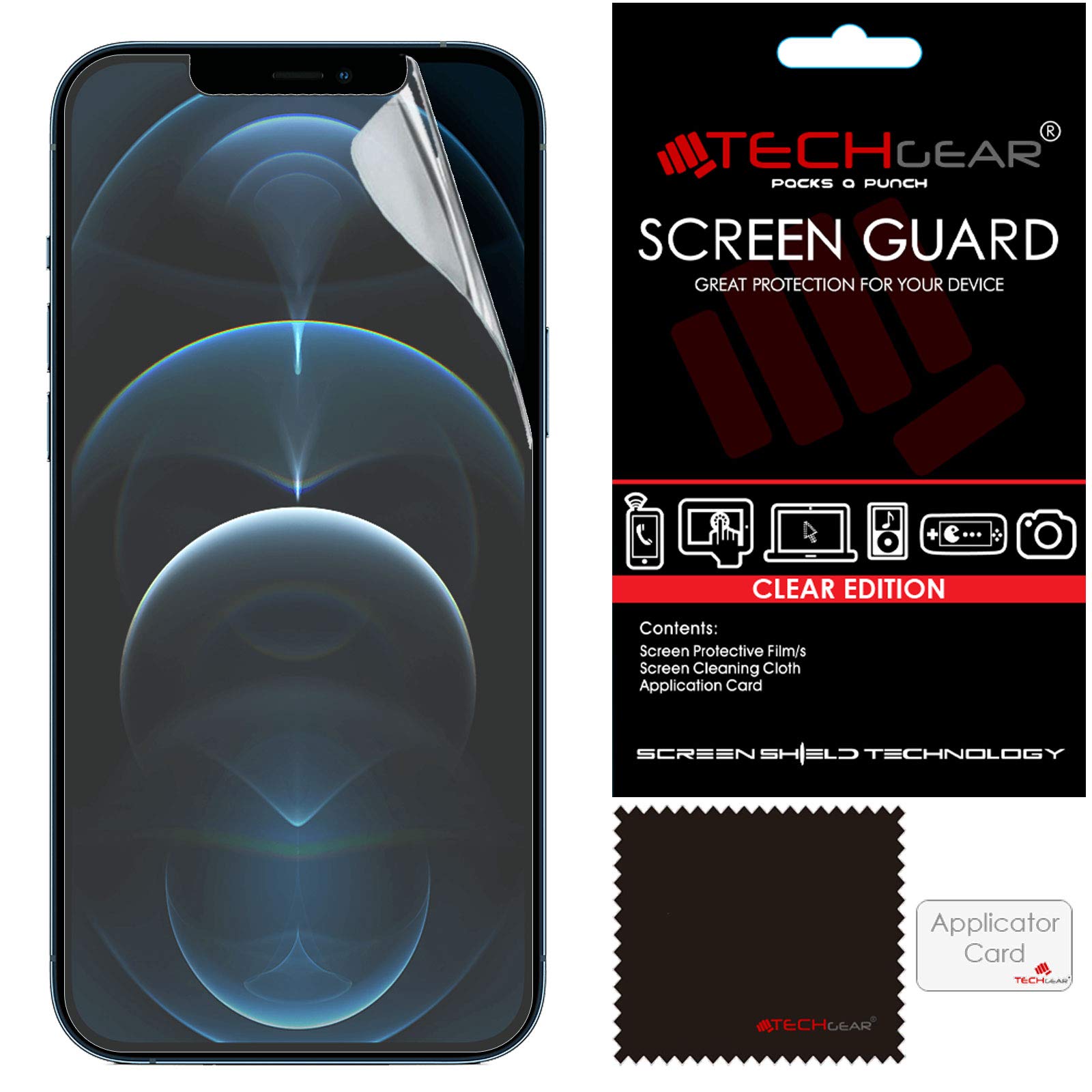 TECHGEAR [Pack of 5 Screen Protectors for iPhone 12 Pro Max - CLEAR LCD Screen Protector Guard Covers with Cleaning Cloth & Application Card Compatible with iPhone 12 Pro Max 6.7"