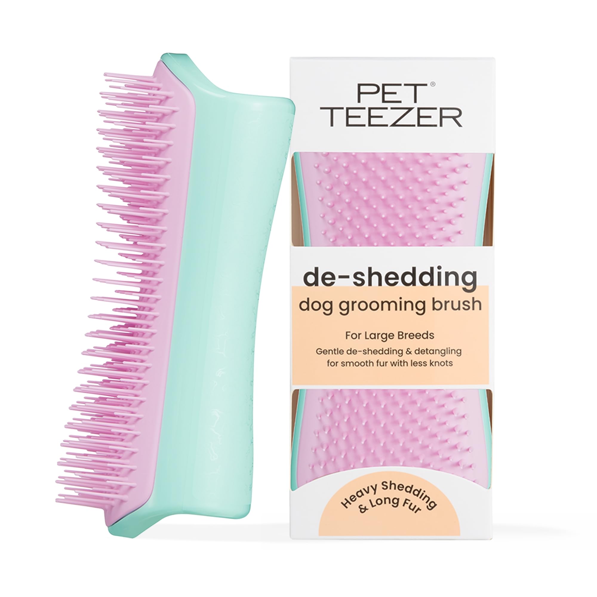 Tangle Teezer Large Pet Teezer De-Shedding Grooming Brush - Dry or Bath Brush - The Perfect Deshedding Brush for Dogs - Mint & Pink