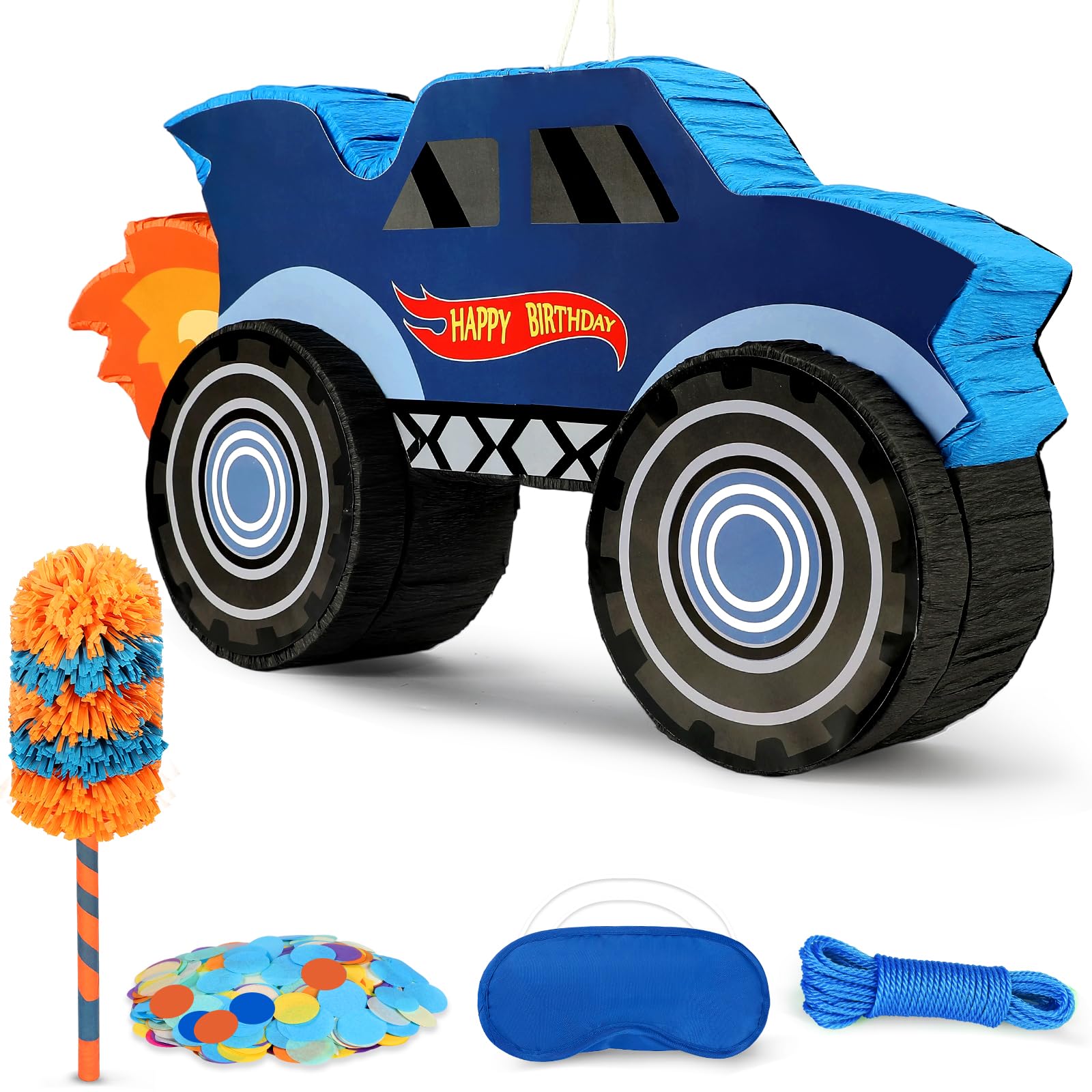 Photo 1 of 27" Race Car Piñata, Monster Truck Pinata Bundle with Blindfold and Bat Party Favors for Kids Boys Exciting Party Games Supplies
