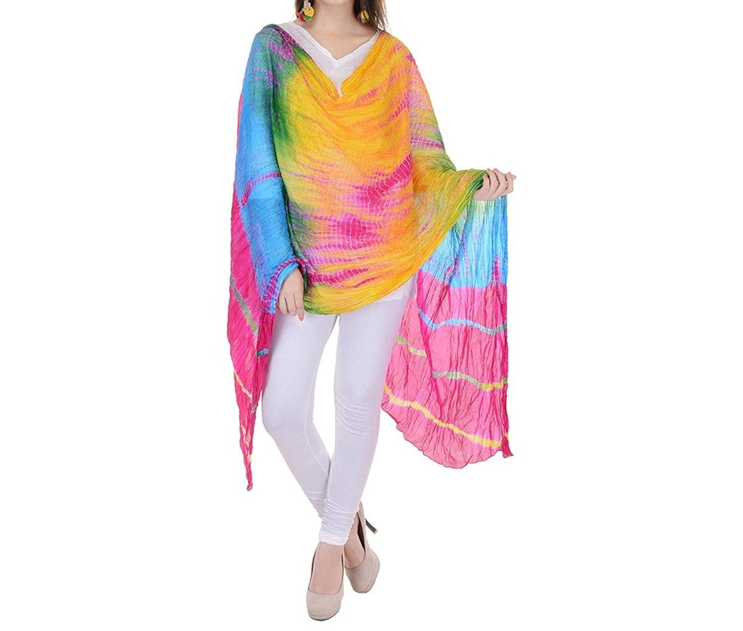famacart women's chiffon ethnic wear leheriya dupatta wrap (multicolour, free size)