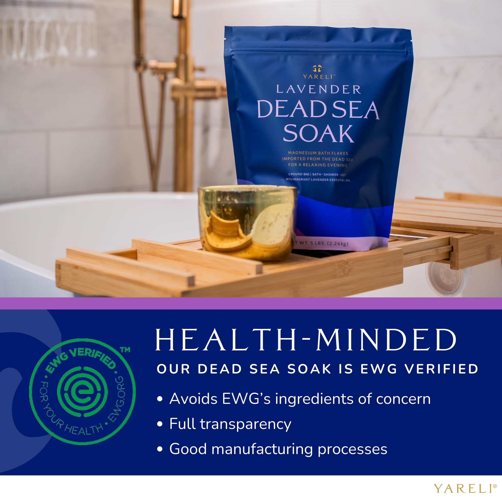 Yareli Magnesium Flakes, 5lb Lavender, Dead Sea Bath and Foot Soak, Alternative to Epsom Salt with Over 250,000mg of Magnesium Chloride Per Bag