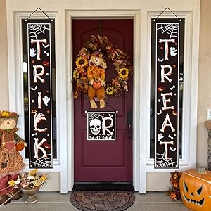 chokeberry Halloween Decorations Outdoor - Trick or Treat Decorations Halloween Porch Decor Banners, Bone Font Hanging Banners for Indoor Home Front Door Wall, 600D Fabric Party Decorations, Set of 3