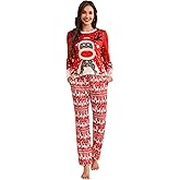 difficort Womens Christmas Pajamas Soft Long Sleeve Pj Set Round Neck Top Jogger Pants Sleepwear with Pockets