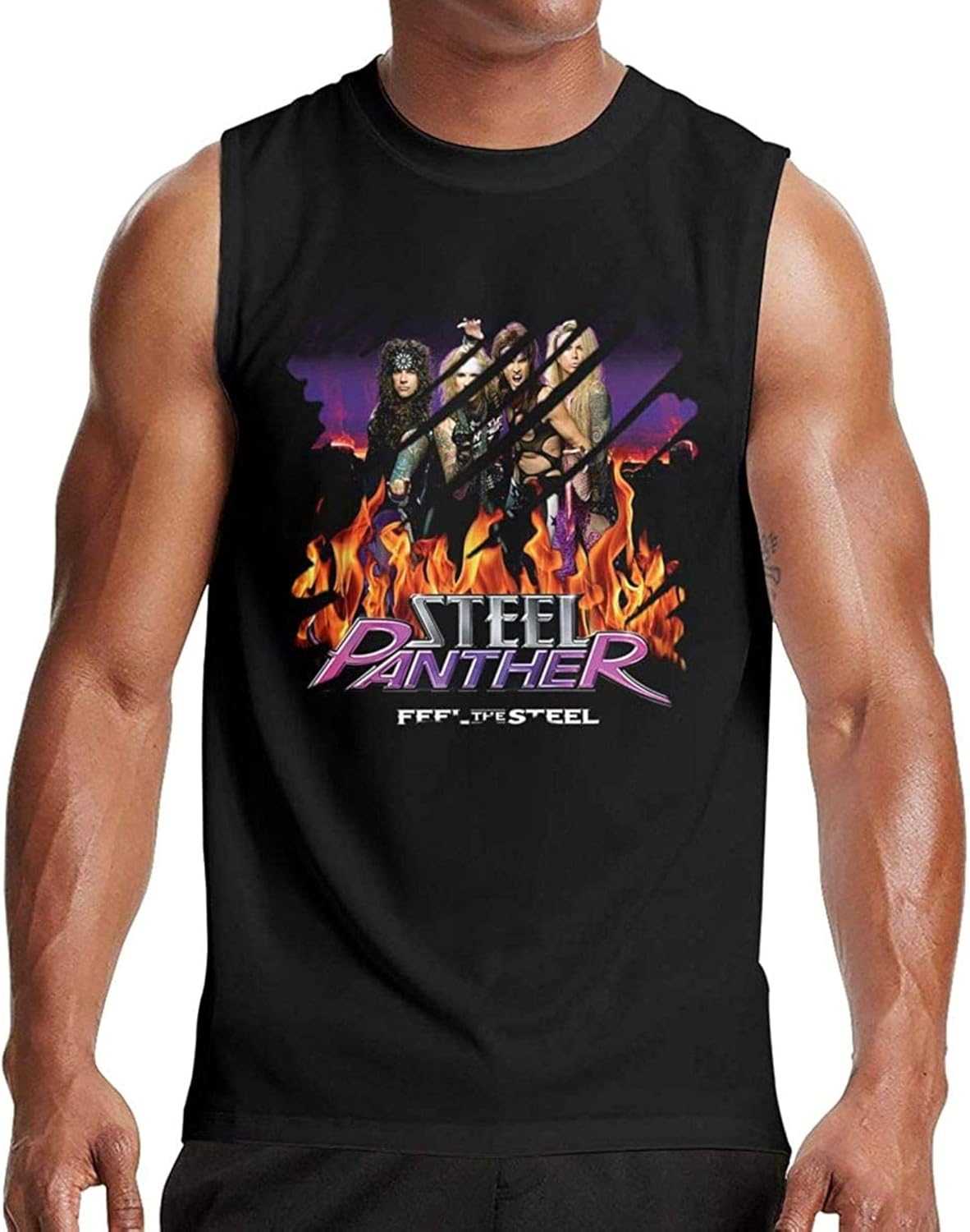 LUXXWARE Steel Panther Feel The Steel Men Sleeveless Round Neck Cotton