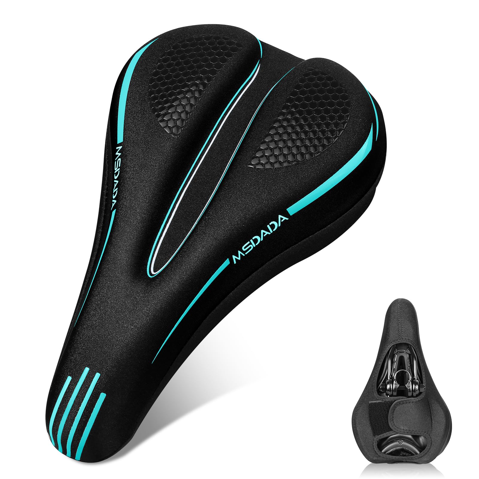 New Gel Bike Seat Cover Padded, MSDADA Soft Bike Seat Cover Cushion for Men & Women, Comfortable Bike Accessories Gel Seat Cover for Bike, Outdoor Indoor Cycling(Teal)