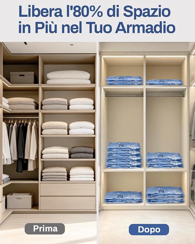 Sacchetti Sottovuoto con Pompa Elettrica, 8 Buste Sottovuoto Vestiti (4 * 100x80cm, 4 * 74x54cm), Sacchi Sottovuoto per Viaggi, Traslochi e Stoccaggio
