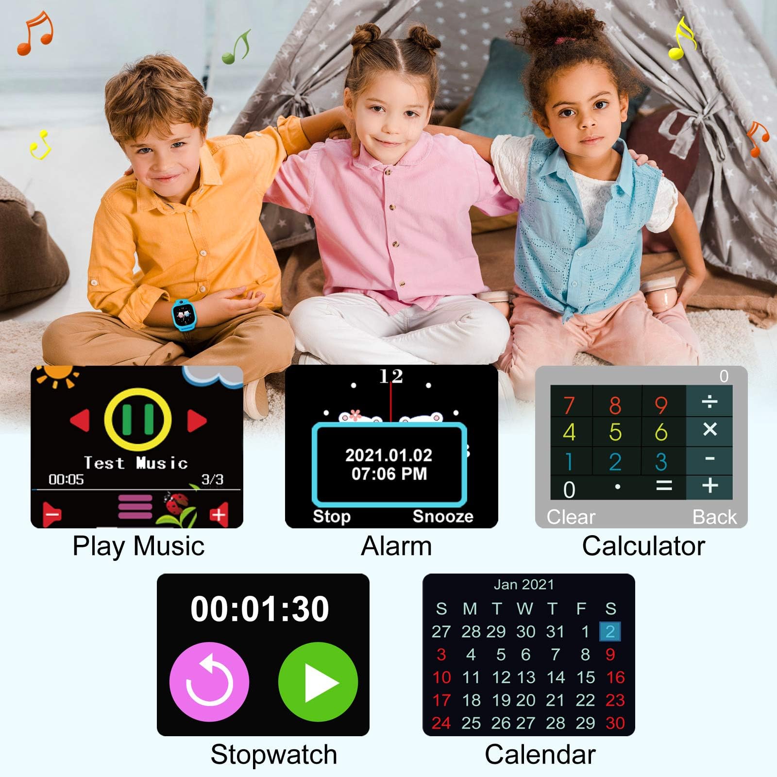 PROGRACE Kids Smart Watch Gifts for Boys - Kids Smartwatch 90°Rotatable Camera Touch Screen Music Pedometer Games Alarm Clock Digital Wrist Watch Toy for Boys Age 3-12 Years Old Blue
