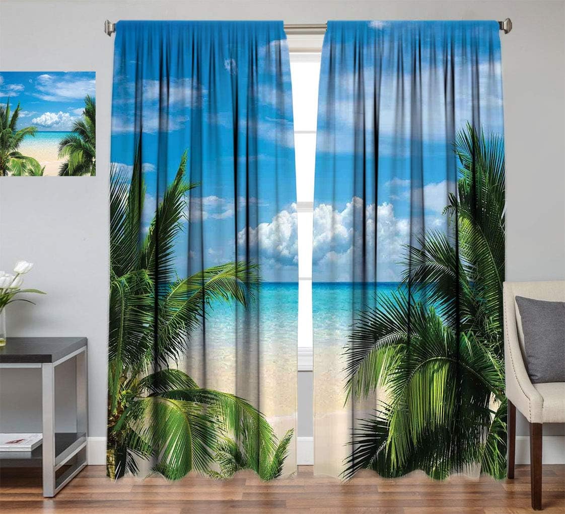 Hydaprint Tropical Decor Blackout Curtain, Beach Relaxation Waterscape Island