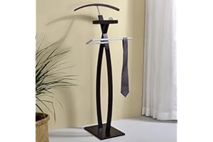 Kings Brand Furniture Curved Suit Rack Valet Stand, Clothes Rack, Clothing Organizer, Jacket Hanger, Chrome/Walnut