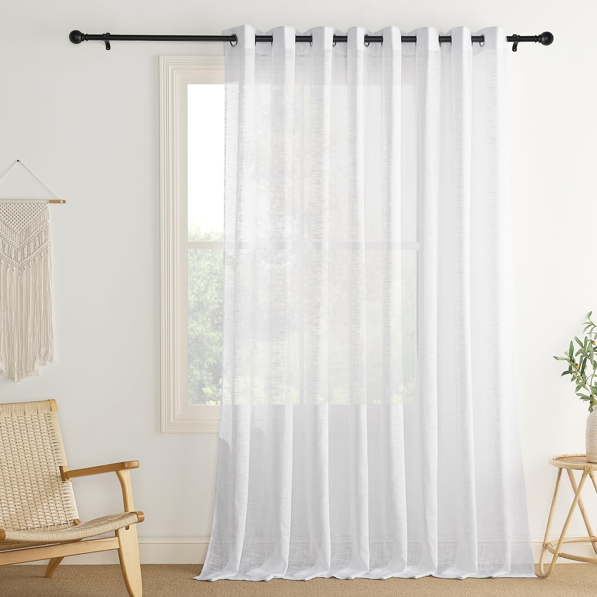 PONY DANCE Extra Wide Front Door Curtain - 100 x 95 Inch Linen Look Room Divider Backdrop Party Decor Voile Curtain 1 Panel Semi Transparent Sheer Panel with Eyelet Top, White