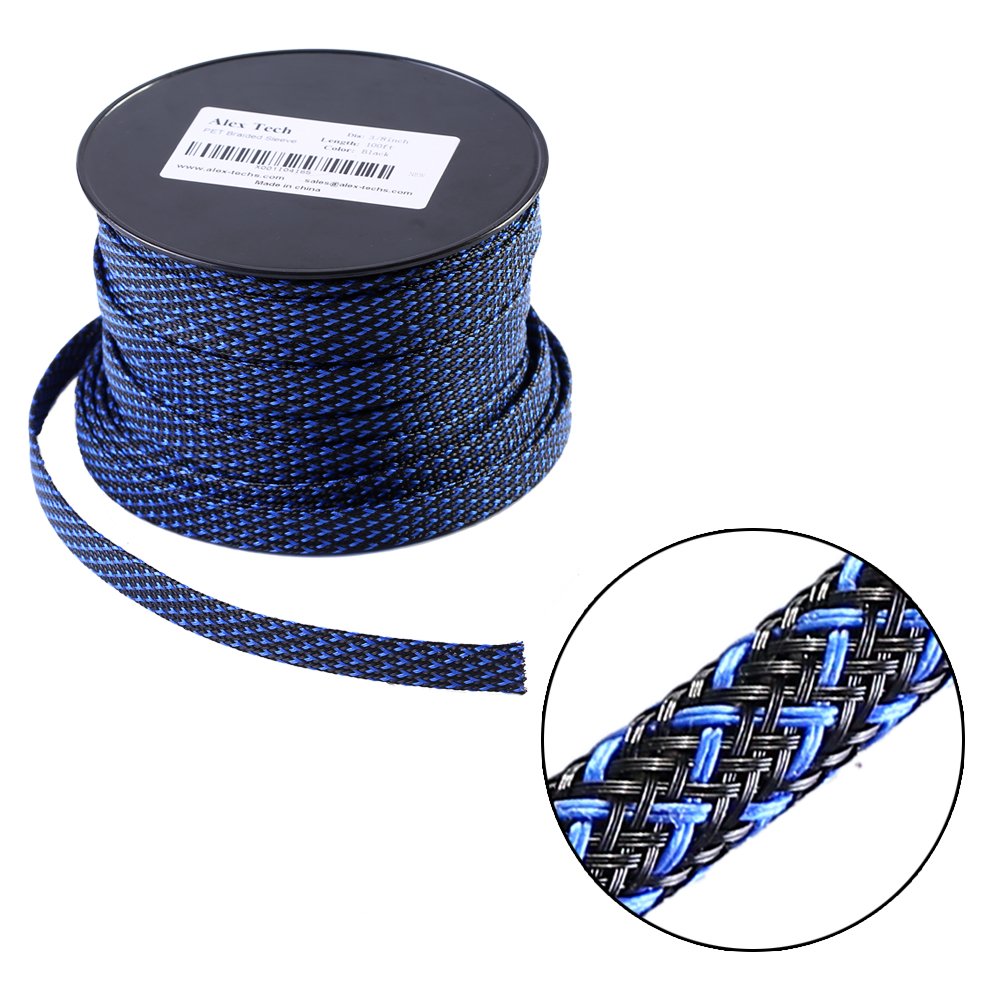 100ft 1/4 inch Flexo PET Expandable Braided Sleeving Blackblue