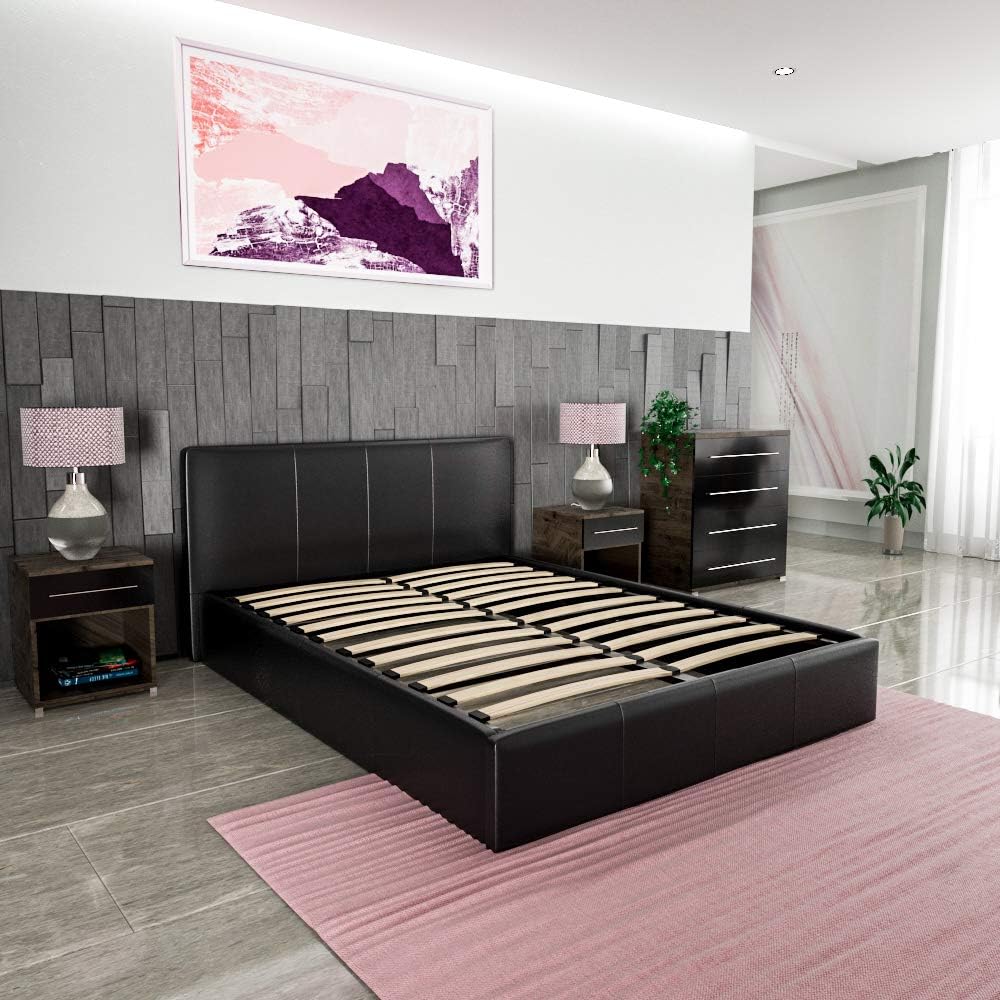Vida Designs Lisbon King Size Bed, 5Ft Ottoman Bed Frame Upholstered Faux Leather Headboard Low Foot End Bedroom Furniture - Image 3