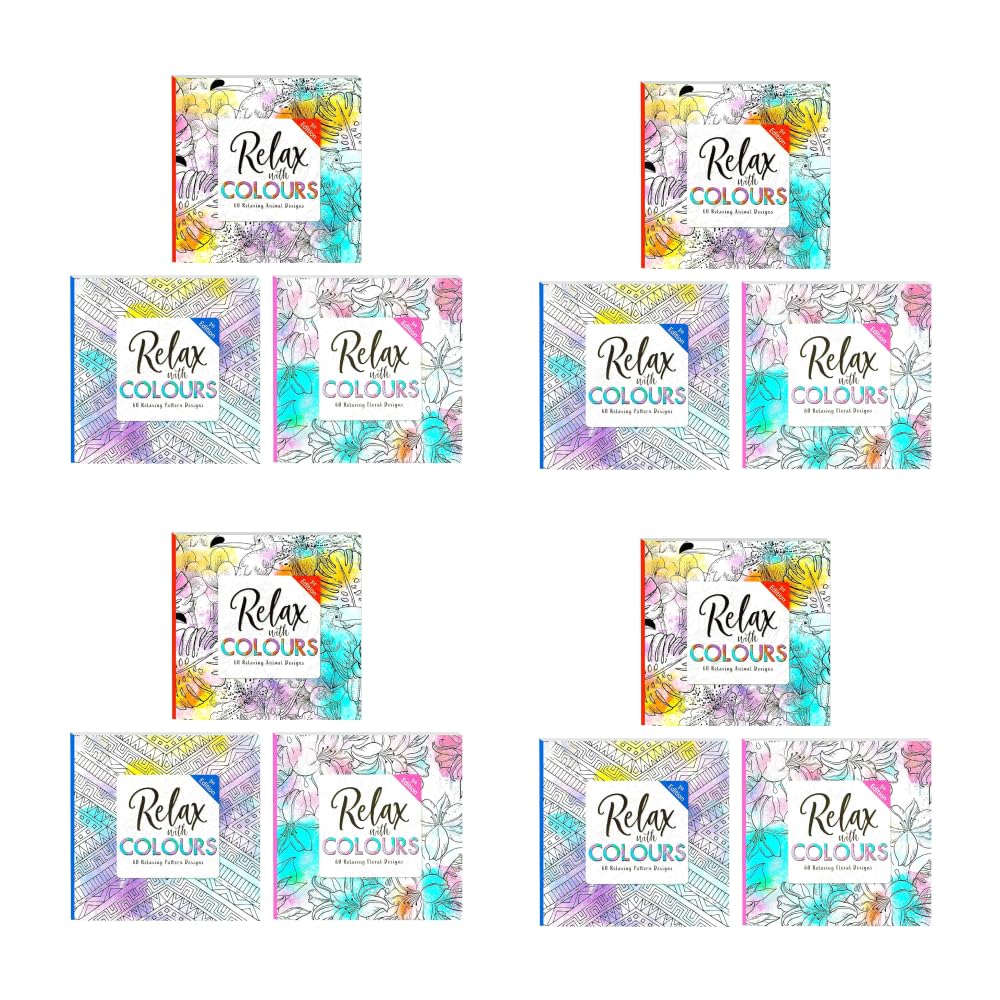 Styloo Adult Colouring Books – 4 Books Each of Animal, Floral, and Pattern Illustrations – Mindfulness and Relaxing Drawing Pad - (Series 1, 12 Books)