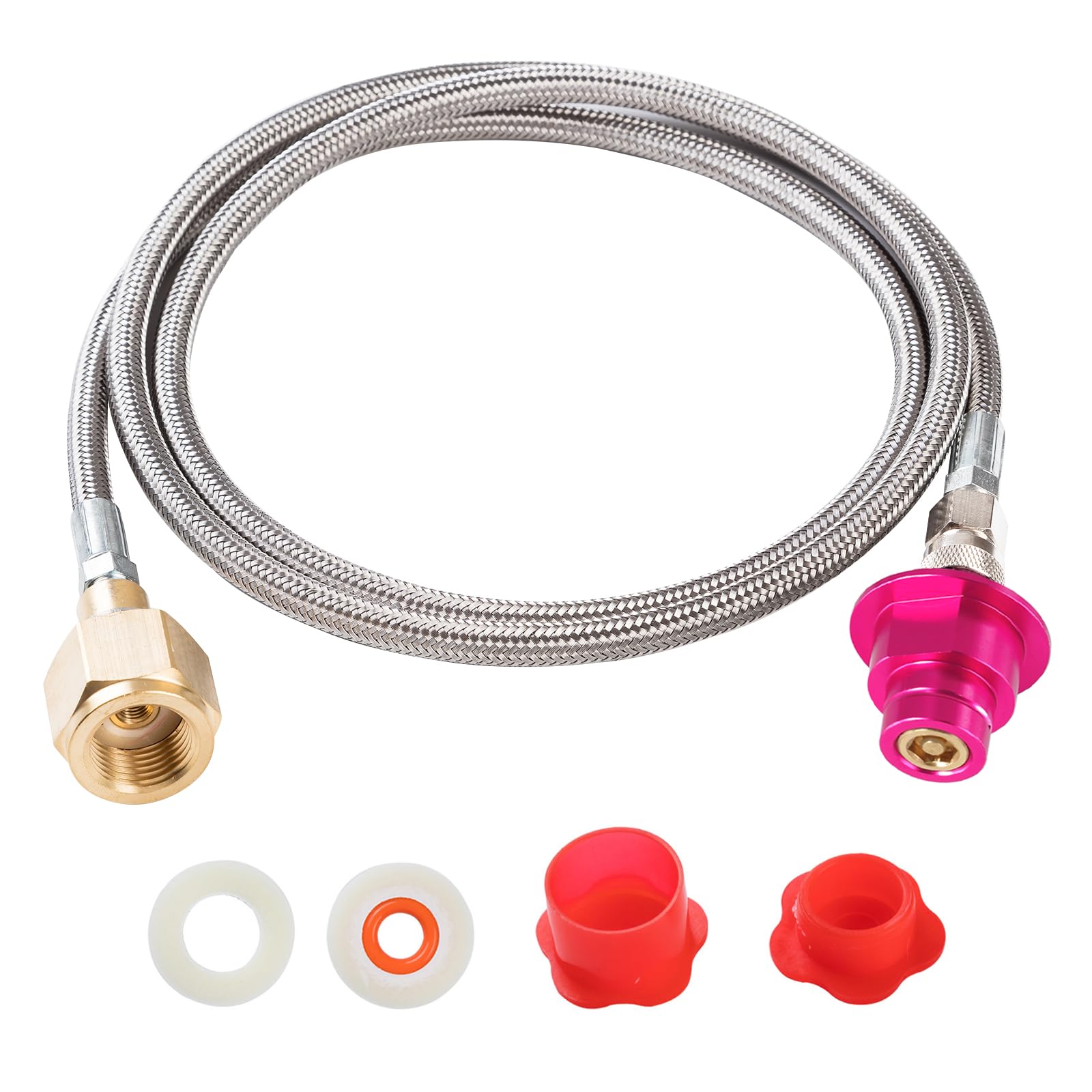 Photo 1 of GURUDAR Pink Quick Connect CO2 Adapter 60in Hose Kit, CGA320 CO2 Cylinder Tank Direct to Sparkling Water Soda Maker for Terra DUO Art Gaia Aqua Fizz