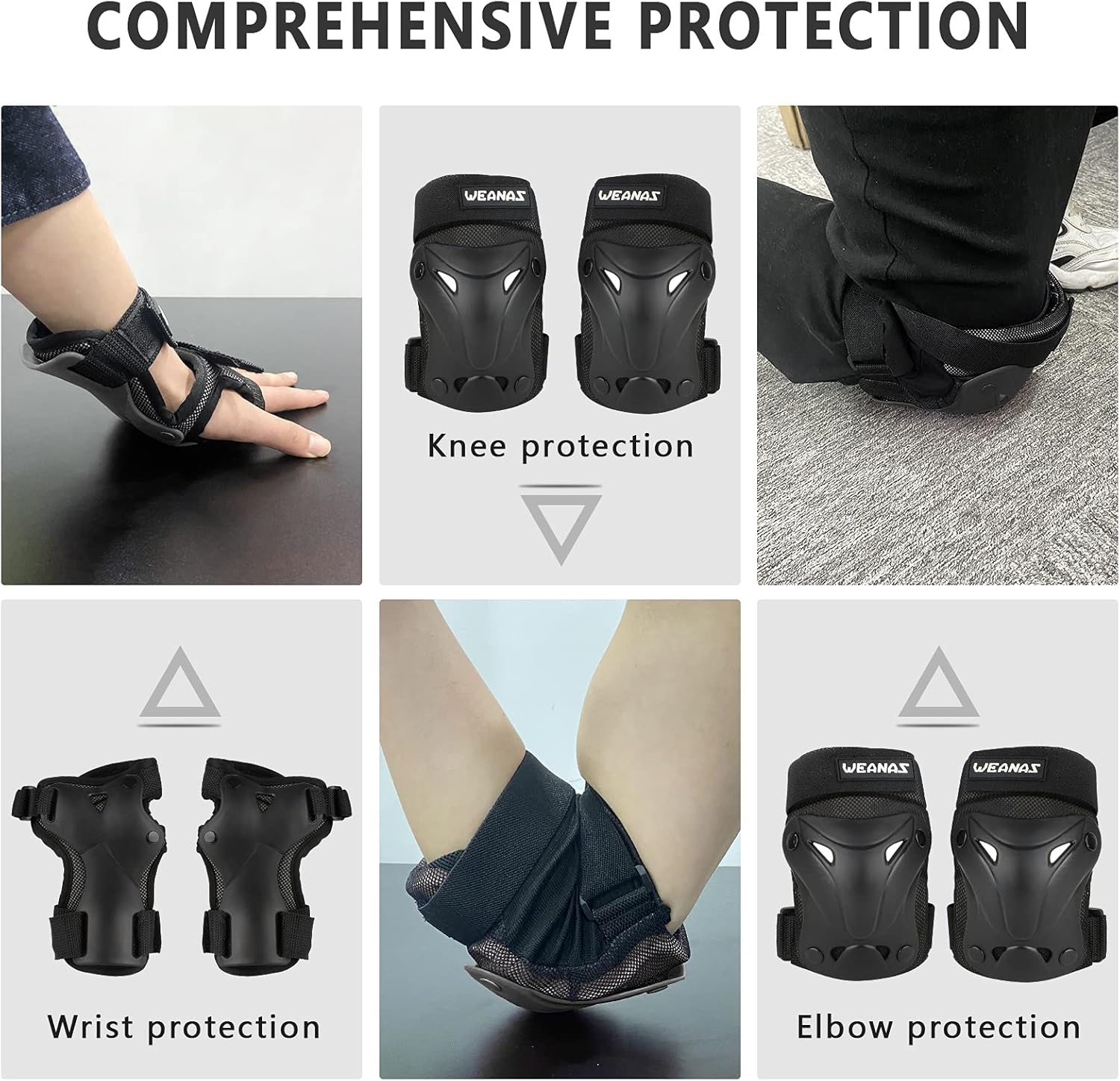 Weanas Helmets for 3-14 Years Kids Youth Adjustable Sports Protective Gear Set, Cycling Skating Safety Pad Safeguard (Helmet Knee Elbow Wrist Pads) : Sports & Outdoors