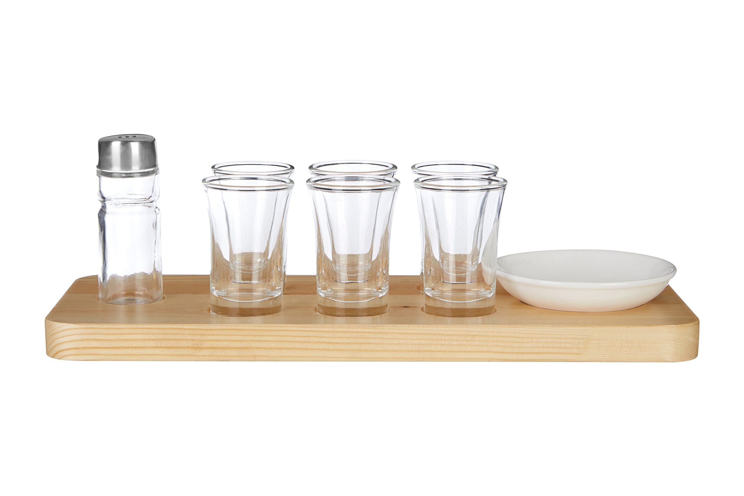Premier Housewares TEQUILA Shot Glass Set, Wooden Tray, Six Shot Glasses, Wood, Natural, 12 x 32 x 9 cm