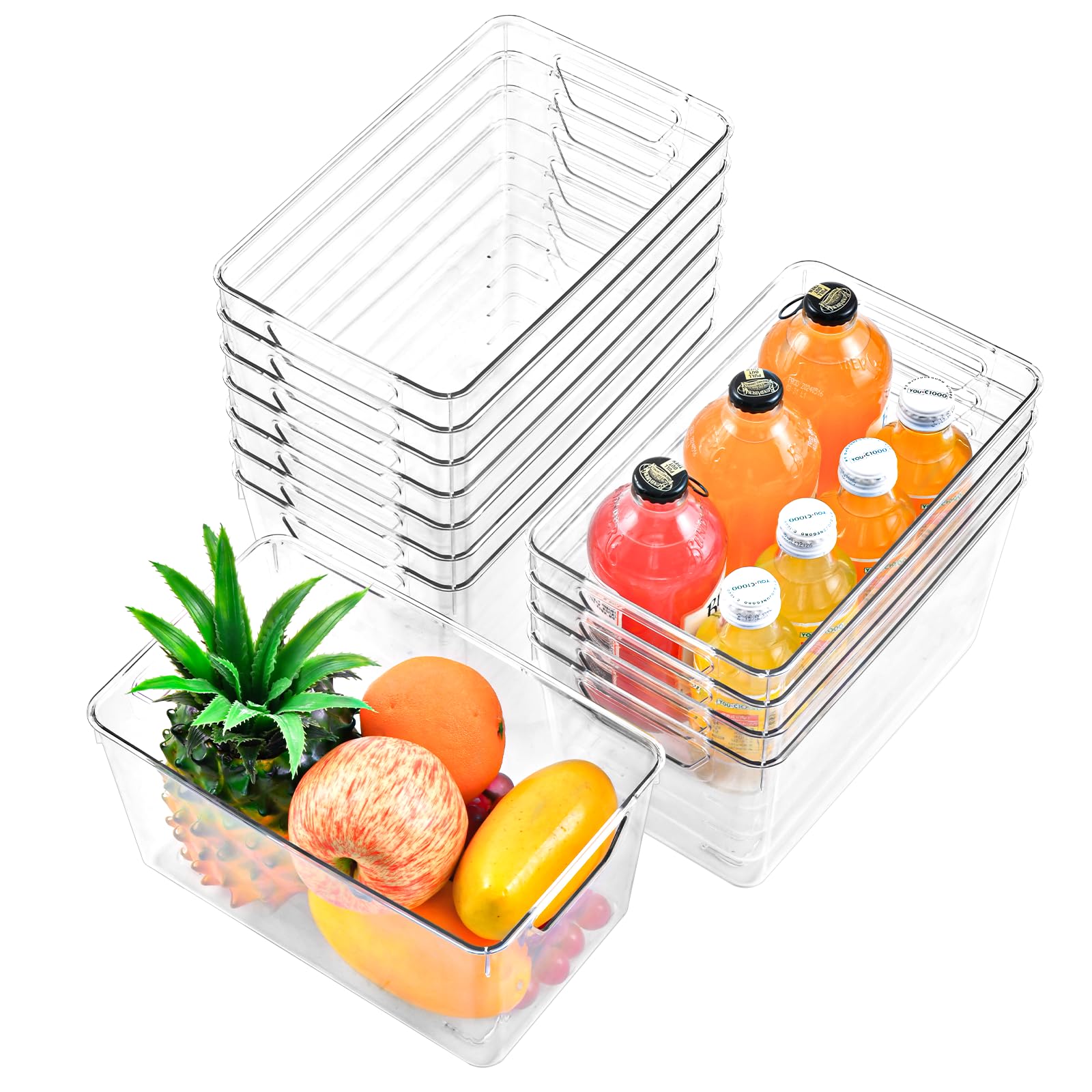 Photo 1 of 12 Pack Middle Organizers and Storage, Pantry Organization and Storage Bins, Cabinet Organizer, Clear Plastic Storage Containers with Handle?Acrylic Storage Bins for Cabinet, Fridge
