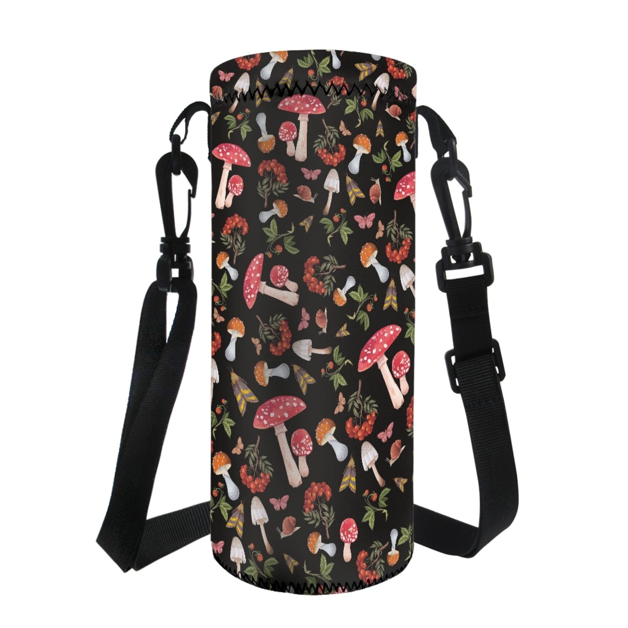 TOADDMOS Bottle Carrier Holder Mushroom Water Adjustable Shoulder Straps Sling Drawstring Bottle Bags Insulated Bottles Case Pouch Cover