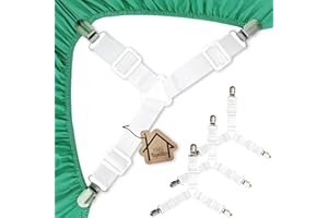 Tuyeabc Bed Sheet Holder Straps, Adjustable Elastic Bedsheet Fasteners, Mattress Corner Sheet Clips Stays Keepers, Fitted Sheet Straps, Upgraded Non-Slip Stability Triangle Buckle, Easy to Install