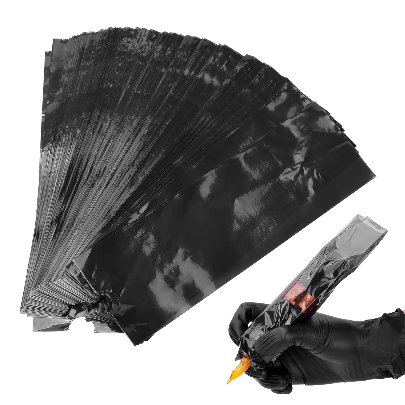 ATOMUS 200pcs Black Large 7.8 * 2.6in Disposable Tattoo Pen Machine Bags for Wireless Tattoo Pen Machine Accessories