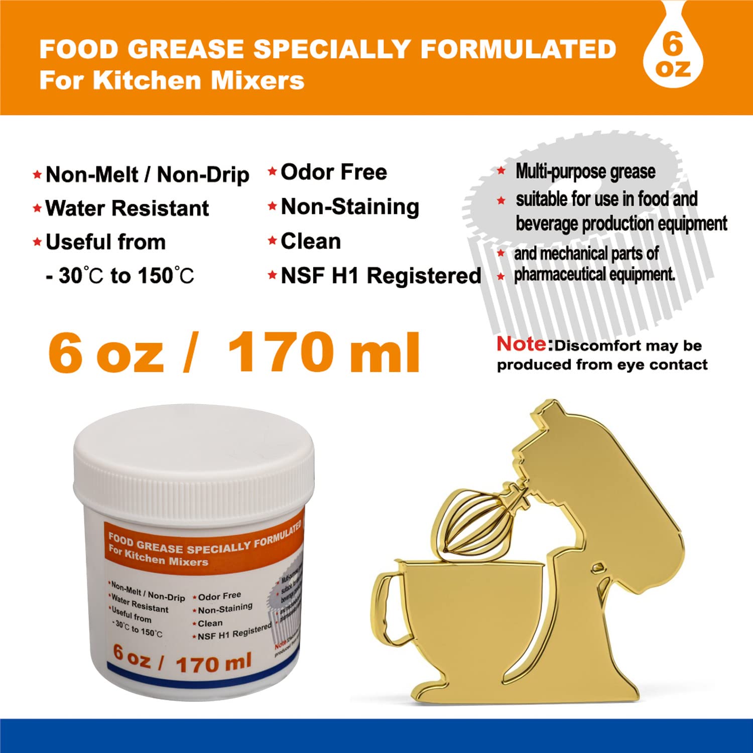 6 Oz Food Grade Grease for Kitchenaid Stand Mixer with 9709511 WP4162324 4162324 Gasket and Spoon Easy to Use