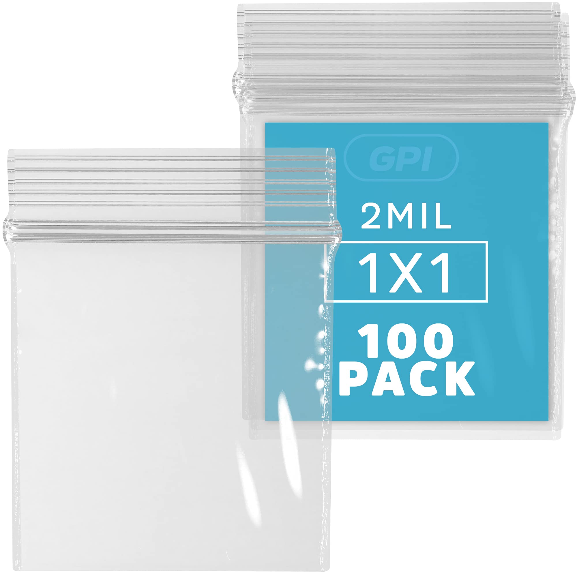 Photo 1 of GPI- Pack of 100 1" x 1" 2.5 Mil Thick, Clear Plastic Jewelry Zip Bags, Reclosable Strong Poly Baggies with Resealable Zip Top Lock for Pills, Meds, Jewelry, Travel, Storage, Packaging & Shipping.