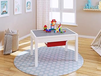 Utex Bambini 2 In 1 Activita Tavolo Con Bagagli Tavolo Di Costruzione Per Bambini Ragazzi Ragazze Bianco
