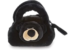 DolliBu Black Bear Plush Handbag - Super Soft Plush Stuffed Animal Purse for Children's Accessories, Kids Hand Bag Toy Purse, Pretend Play, Fluffy Dress Up Toy Purses For Girls & Boys