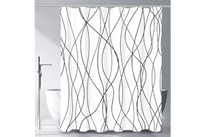 Gibelle Black and White Striped Shower Curtain, Abstract Modern Minimalist Waterproof Fabric Shower Curtain Set with Hooks, 72" x 72"