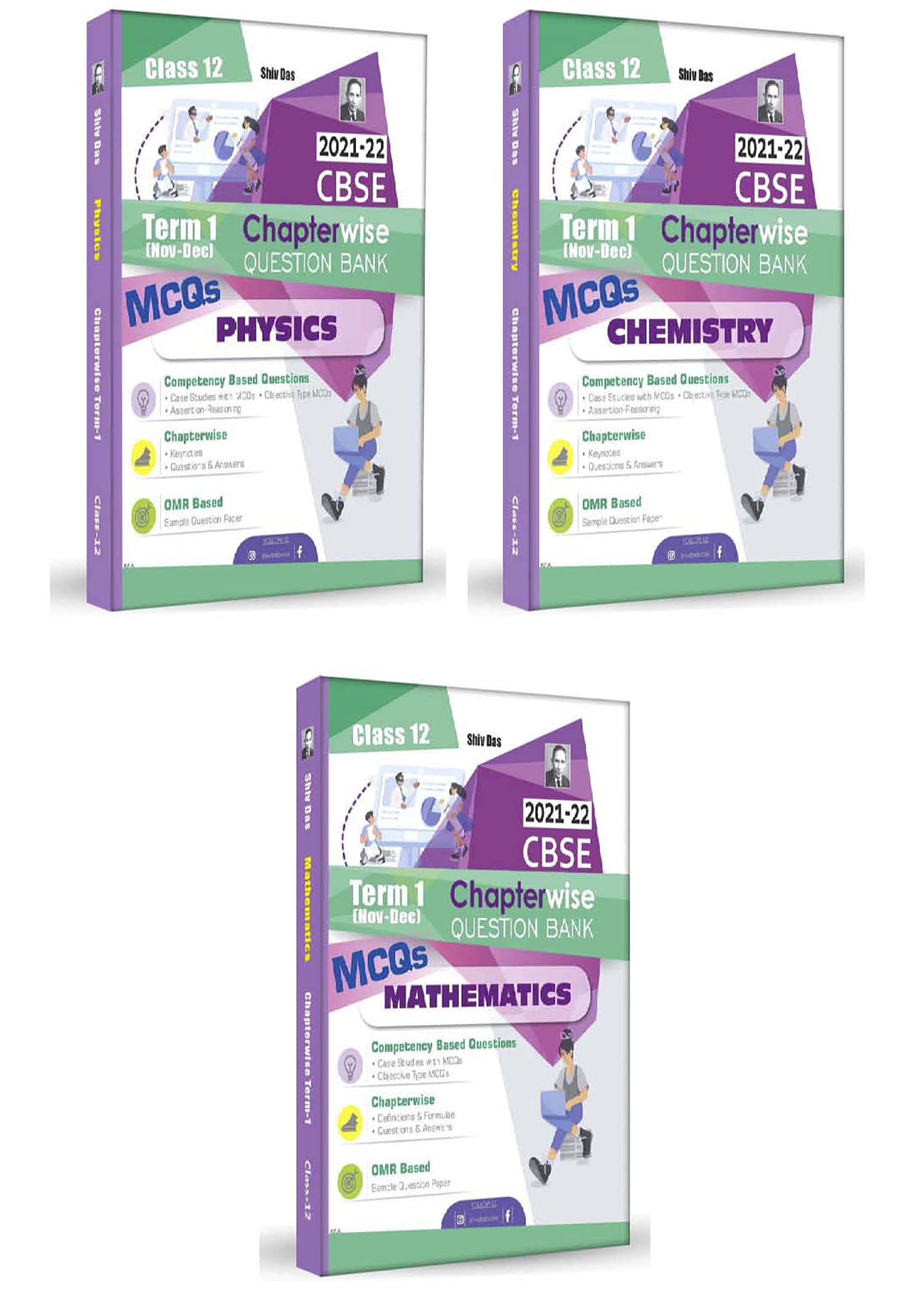 Shivdas CBSE Chapterwise Question Bank with MCQs Class 12 Pack of 3 Books Physics Chemistry Mathematics for 2022 Exam (Latest Edition for Term 1)