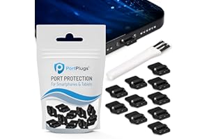 PortPlugs USB-C Dust Plug – Easy-Grip Design with Cleaning Brush Compatible with iPhone 17/16/15, Samsung Galaxy S25/S24, A15, Pixel, iPad, Switch & Type-C Devices | Black (10-Pack)