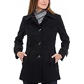 LONDON FOG womens Single-breasted Wool Blend Coat With Scarf
