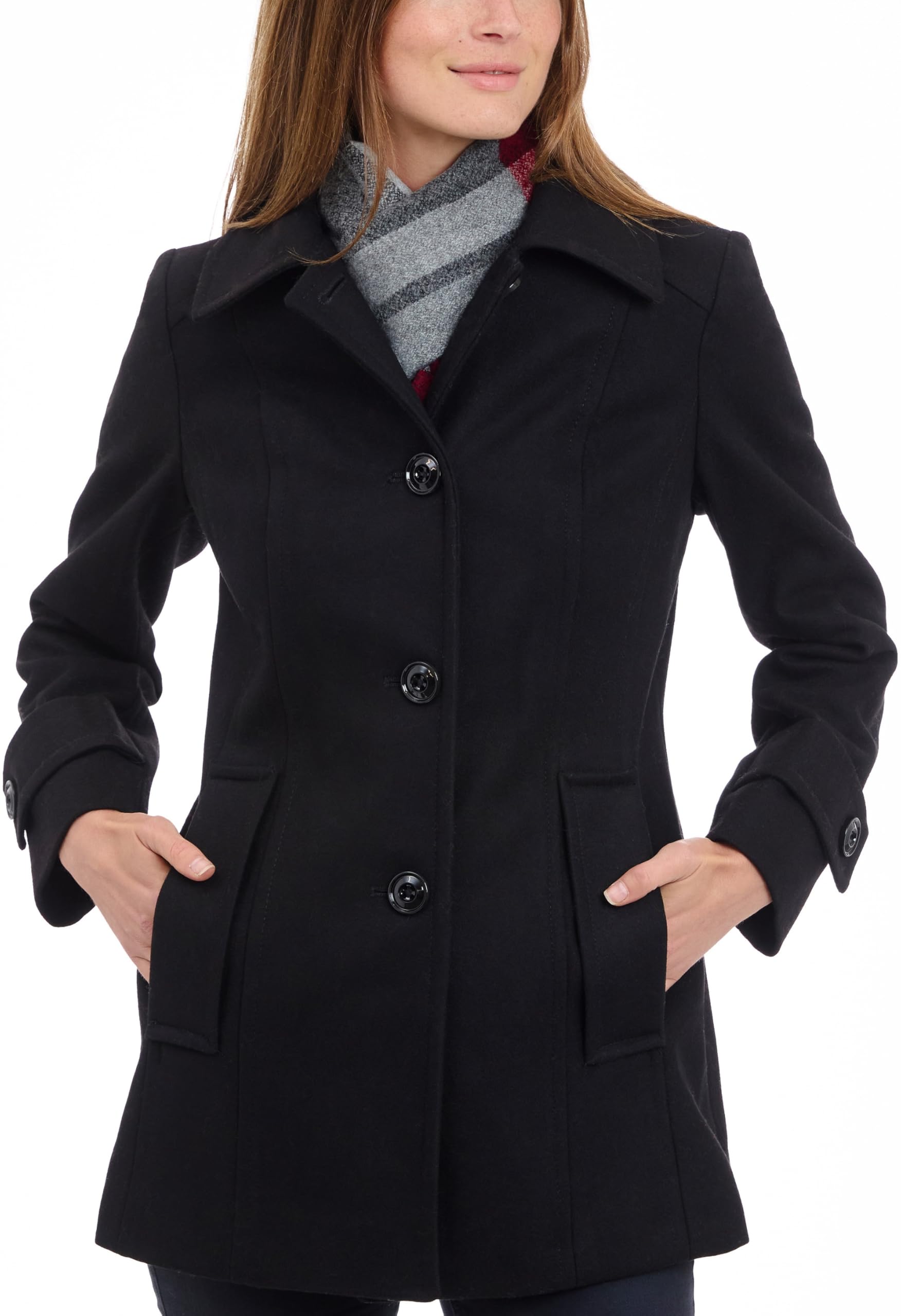 Photo 1 of London Fog Women's Single-Breasted Wool Coat with Scarf, Black, XL