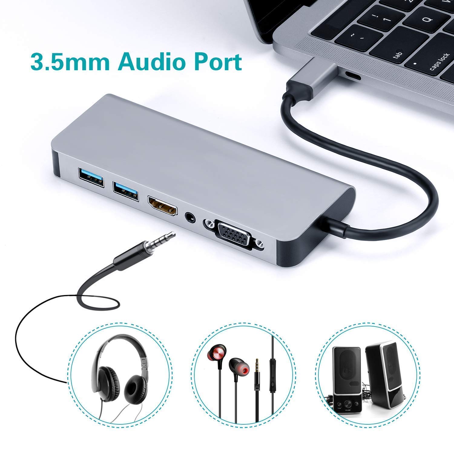 USB C HUB Ethernet HDMI,Type C HUB to HDMI 4K VGA Adaptor Samsung Dex Station for Galaxy S9/S8/Note 9/8,Nintendo Switch Adapter with 2 USB 3.0,Aduio Jack, PD for MacBook Pro and More USB-C Devices