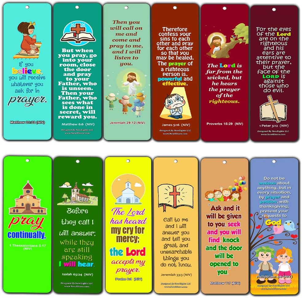 Easy Bible Scriptures Bookmarks for Kids - Prayer (60-Pack)