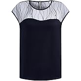 winkbay Women's Summer Mesh Sheer Cap Sleeve Blouse Elegant Crew Neck Work Office Tops