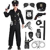 KFVZIU Police Costume for Kids Police Officer Costume for Boys Cop Cosplay Uniform Toddler Halloween Costumes with Gears